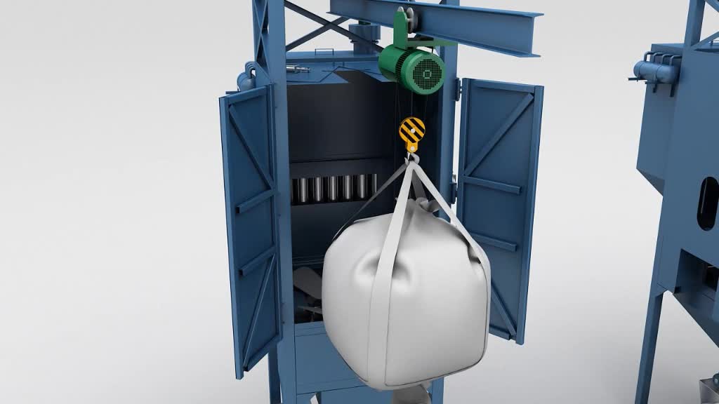「视频」安徽生石灰吨袋投料站,粉体吨袋破袋机现场产品视频-马可视频