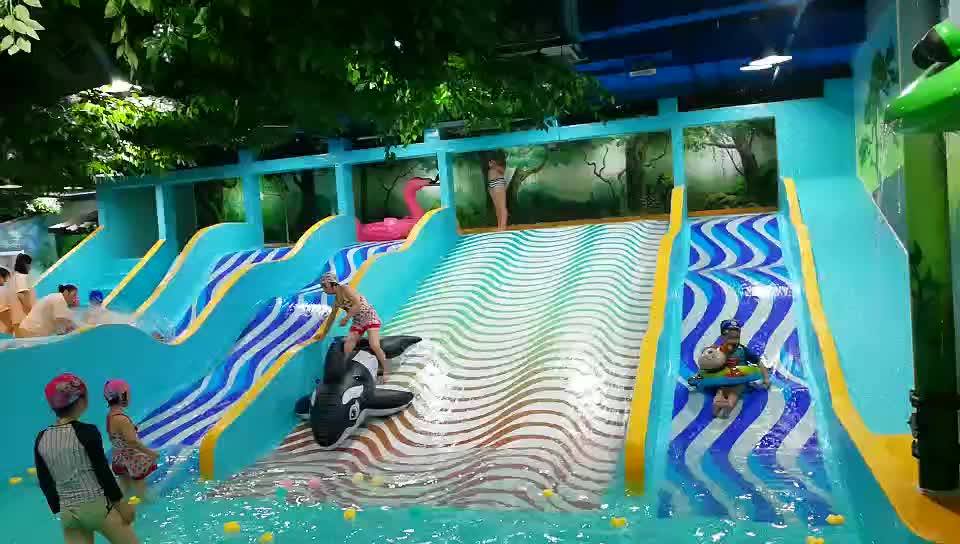 济南星力室内儿童水上乐园双人赛道滑梯 定制软包